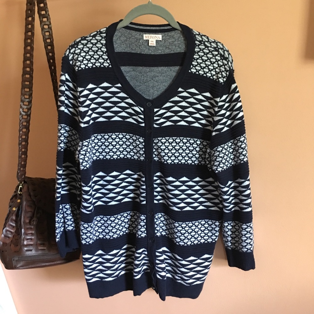 Merona white and navy button up cardigan